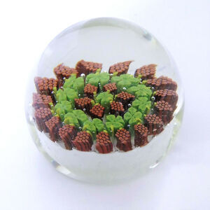 Murano Italy GLASS PAPERWEIGHT 4-Leaf Clover Millefiori Irish Good Luck 3" Ball